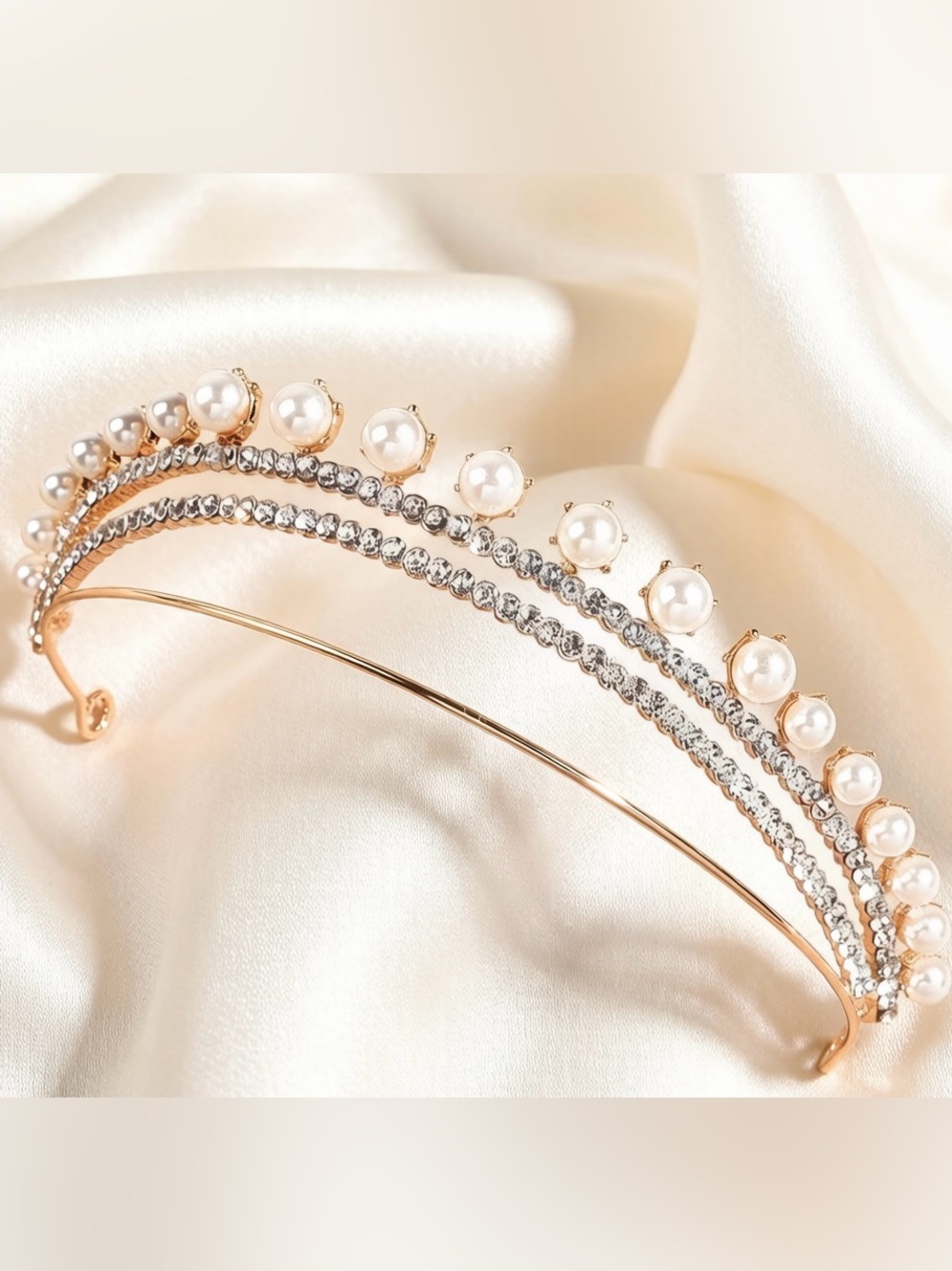 Elegant Pearl & Crystal Gold Headband